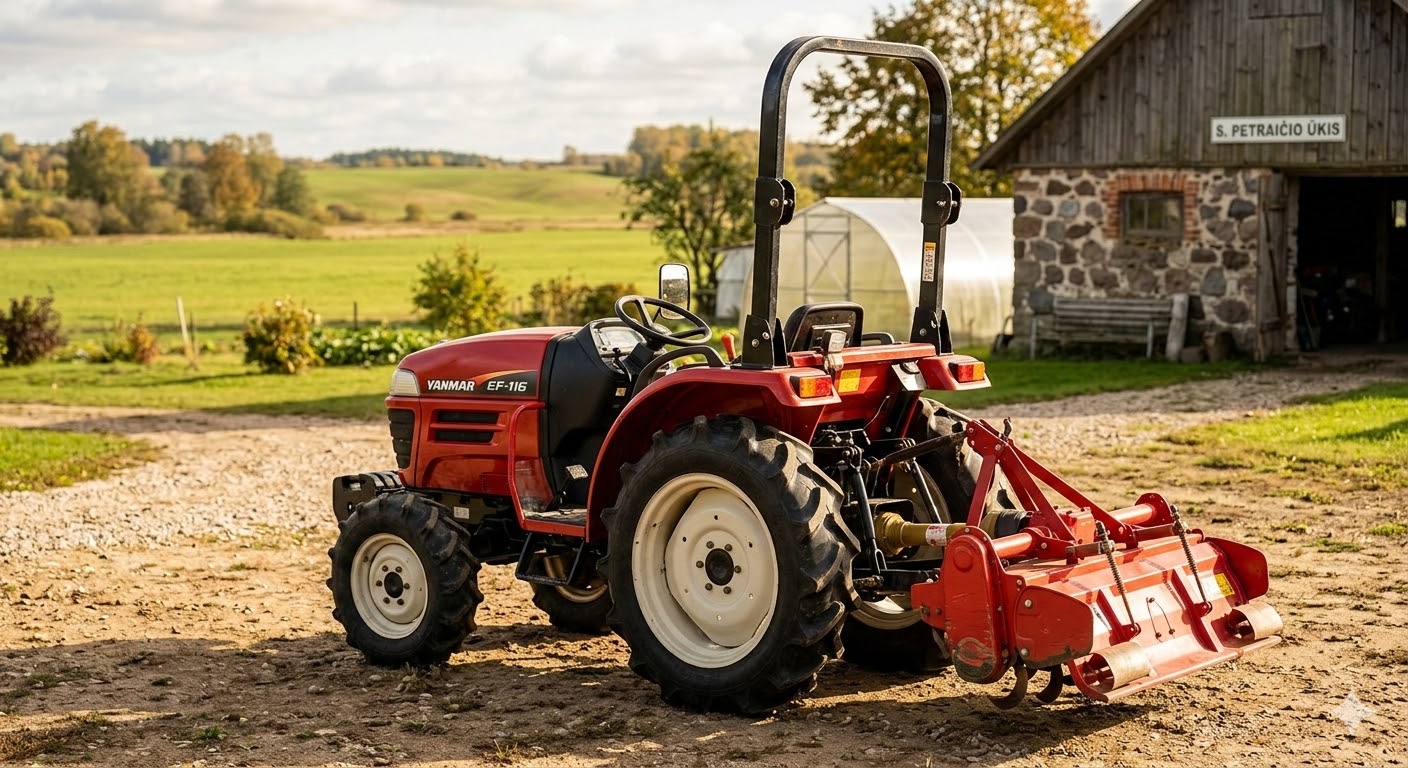 Japoniškas mini traktorius Yanmar EF-116 darbe