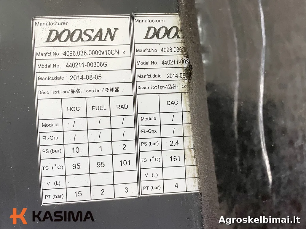 Parduodamas Doosan DX140LCR radiatorius - Statybinė technika nuotrauka 4