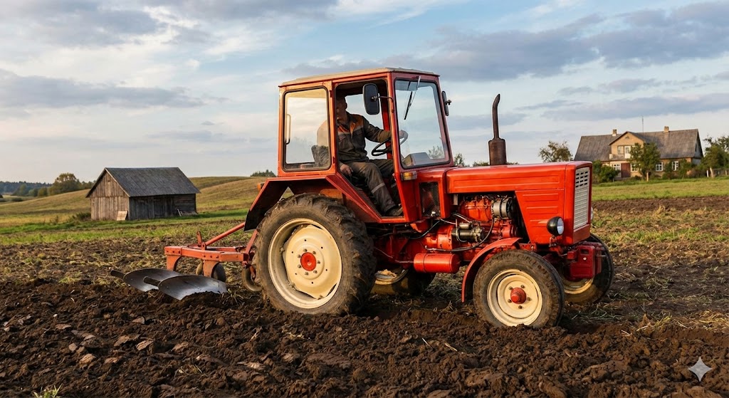 T-25 traktorius paruoštas žemės ūkio darbams laukuose