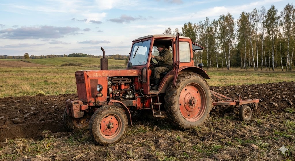 T-40 traktorius dirbantis laukuose