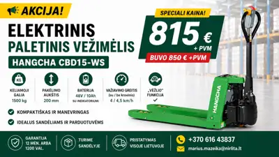 Elektrinis paletinis vežimėlis Hangcha CBD15-WS - Sandėliavimo įranga