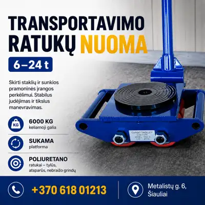 Nuomojami staklių transportavimo ratukai 6T–36T  - Technika