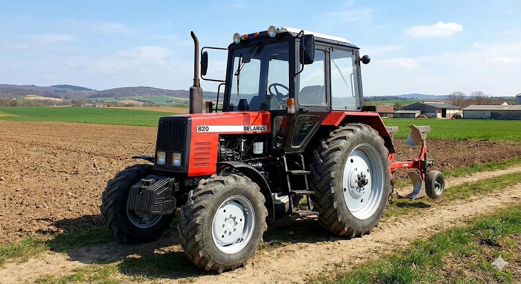 Praktiškas traktorius Belarus 820 pasiruošęs žemės ūkio darbams laukuose