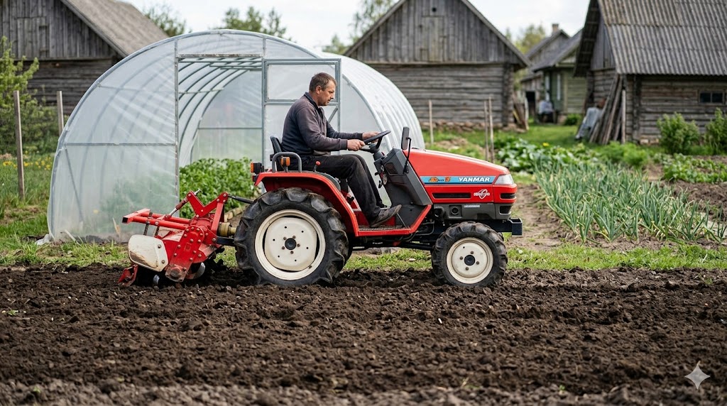 Yanmar KE-3 mini traktorius: mažas pagalbininkas ūkiui